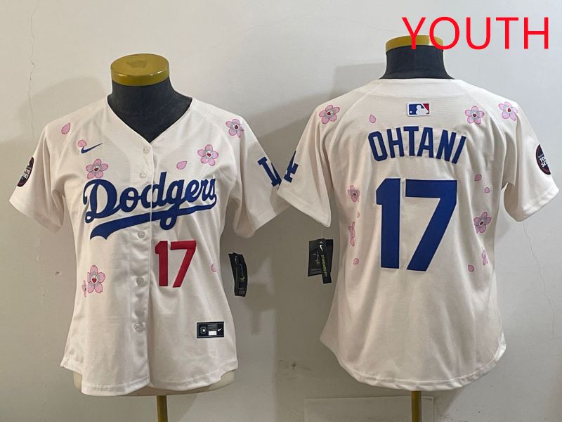 Youth Los Angeles Dodgers #17 Ohtani Cream Sakura Edition 2025 Nike MLB Jersey style 7